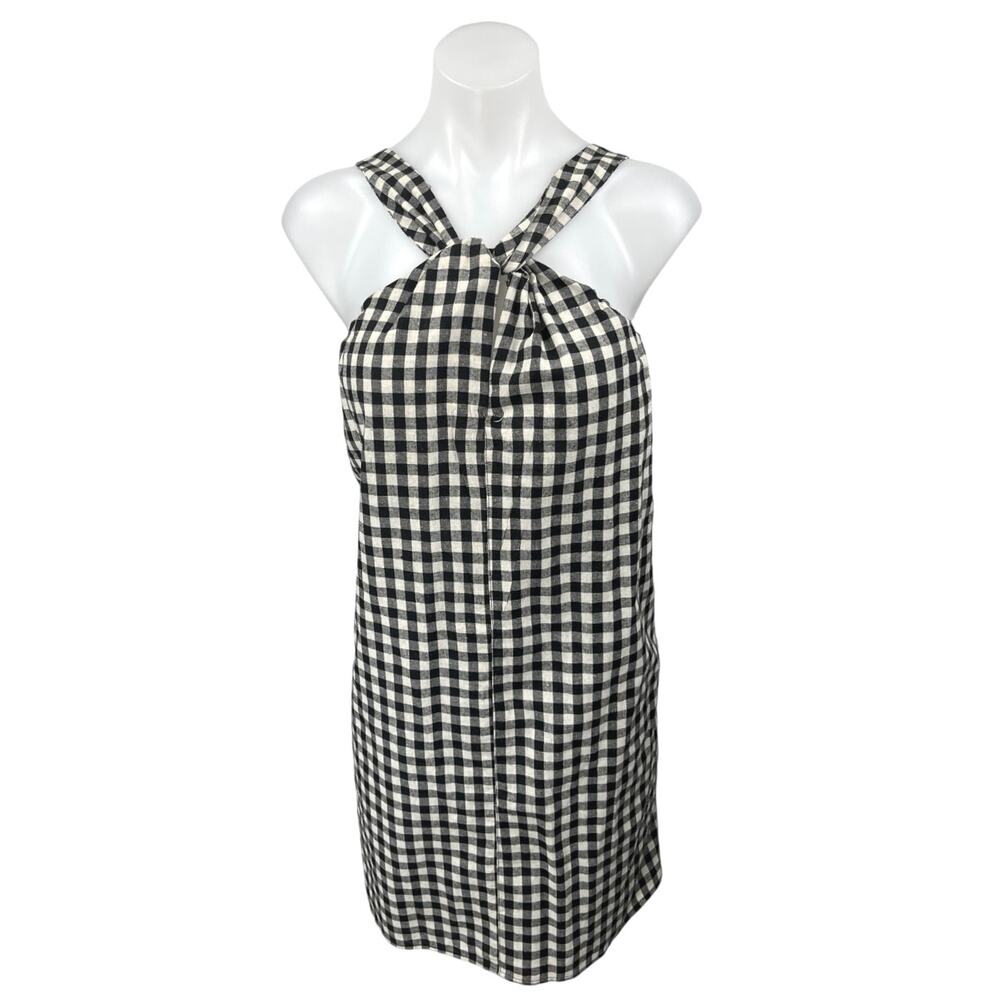 Heartloom Black White Gingham Check Plaid Sleeveless Halter Mini Tank Dress Sz M